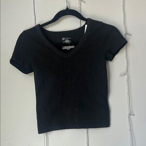 Black V-Neck Ribbed Women's Top
